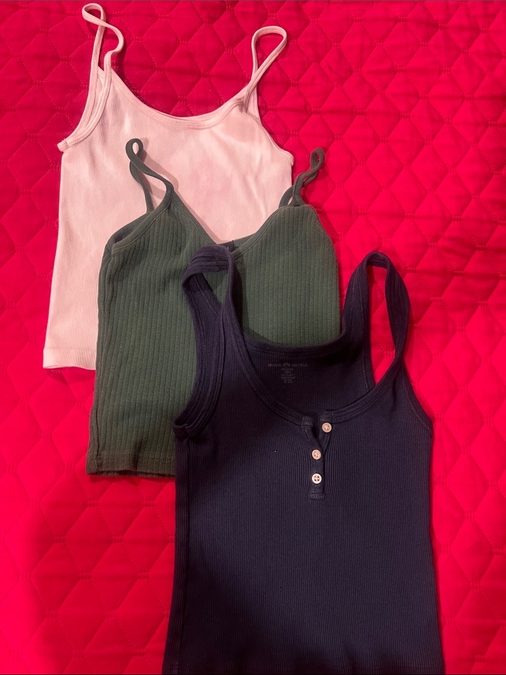 Brandy Melville White, Olive, Navy Ribbed Tank Set